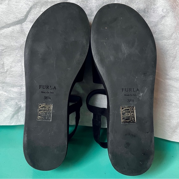 FURLA CAPRICCIO SLINGBACK BLACK PLATFORM SUEDE SANDALS - Picture 11 of 11